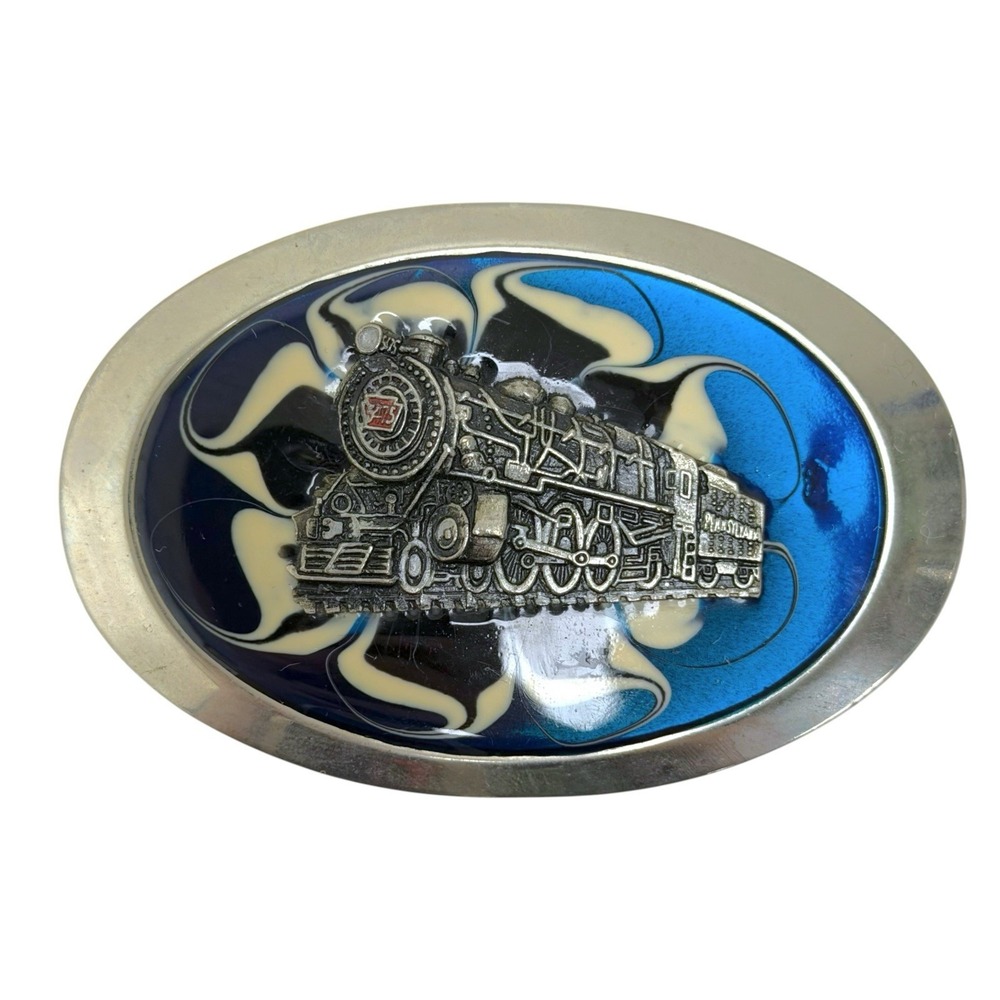 Vintage Pennsylvania Railroad Locomotive Train Metal Blue Enamal Belt Buckle